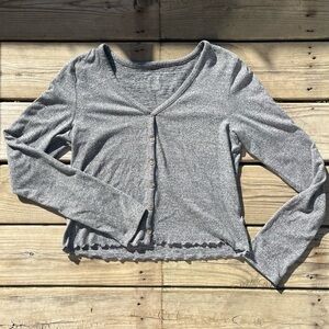 American Eagle Outfitters Gray Button-Up V-Neck